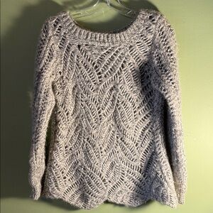 LOFT Light Gray Cable Knit Crewneck Sweater
